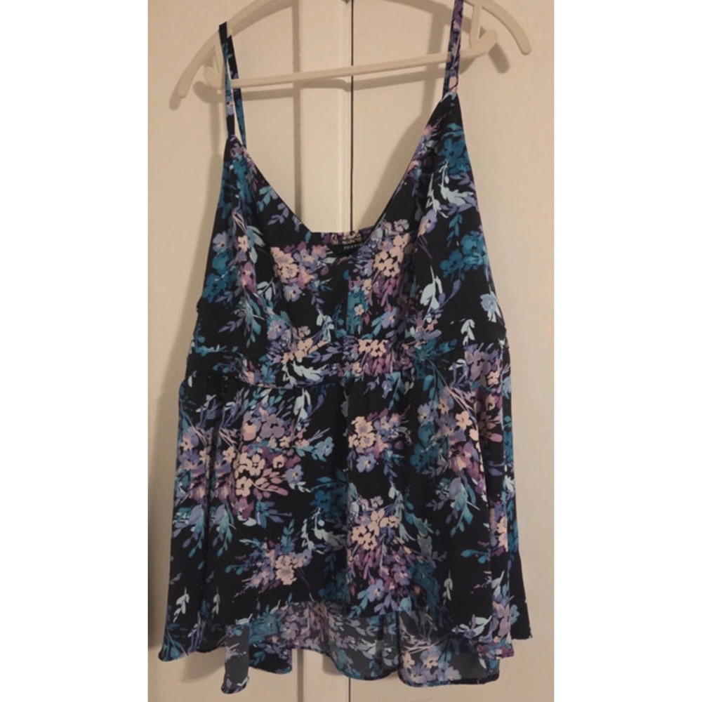 Torrid Floral Babydoll Cami Tank Top Purple Blue Smocked Back Plus Size 4 4X